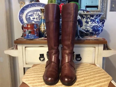 Fossil Brown Leather Tall Side Zip Buckle Boots Women's size 6M - Image 1 of 4