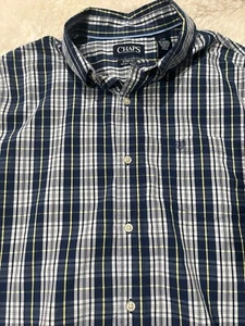 Chaps button down shirt men size large stretch blue yellow - Picture 1 of 3