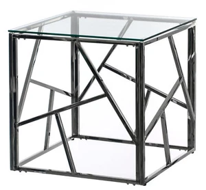New Modern Square End Side Table, Tempered Glass Top Metal Coffee Table - Picture 1 of 10