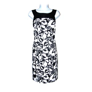 Ann Taylor LOFT Women's Shift Dress Size 6 White Black Floral Print Cotton - Picture 1 of 7
