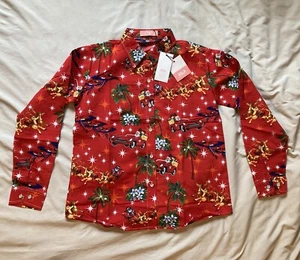 SSLR Girls XL Christmas Red Shirt LongSleeve Button Up Collared Top Santa Claus - Picture 1 of 15