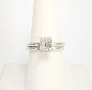 EFFY 14K White Gold 3/8ctw Baguette Diamond Cluster Bridal Set Rings N828 - Picture 1 of 11