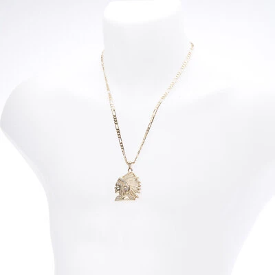 Collar de cadena de 24" con colgante de indio nativo americano enchapado en oro plateado KC 7216 Foto 1 de 2