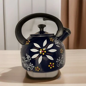 Temp-tations By Tara 2.3 Qt/22 L Old World Tea Kettle Teapot Stovetop-Safe Blue - Picture 1 of 9