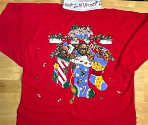 VNTG Holiday Time Christmas Mock Turtleneck Glitter Made in USA XL SEE PICS - Picture 1 of 13
