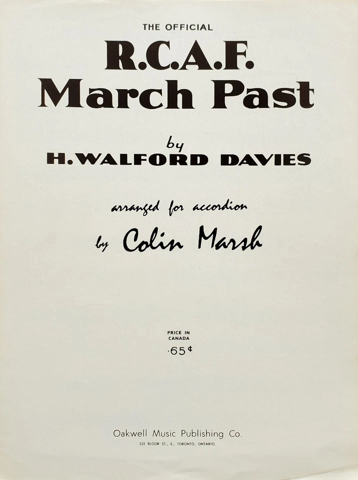 R.C.A.F. March Past By H. Walford Davies Accordion Sheet Music - Image 1 of 2