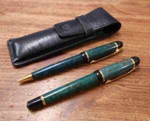 Bolígrafo Waterman PHILEAS Mármol Verde y Pluma Estilográfica y Estuche de Cuero De Colección - Imagen 1 de 9