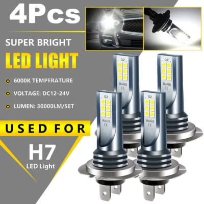 4x H7 LED Headlight Bulb Kit High Low Beam 110W 30000LM Super Bright 6000K White - Image 1 of 4