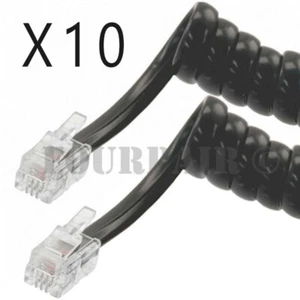 10 Pack Lot - 15ft Telephone Handset Receiver Cord Phone Coil Cable 4P4C - Black - Picture 1 of 2