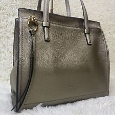 Salvatore Ferragamo Amy Tote Bag Shoulder Handbag Pebbled Leather Bronze Gold