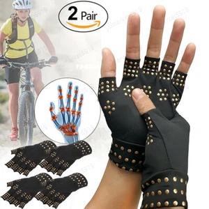 2 Pairs Copper Compression Arthritis Gloves Carpal Tunnel Joint Pain Relief Hand - Picture 1 of 10