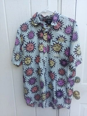 Volcom Button Down Short Sleeve Size L Don't Be Frightened, You're Enlightened" - Image 1 of 3