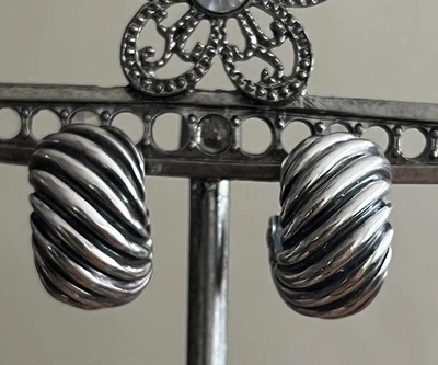 David Yurman Classic Cable Sterling Silver Hoop Earrings with 14K Gold Posts - Image 1 of 4