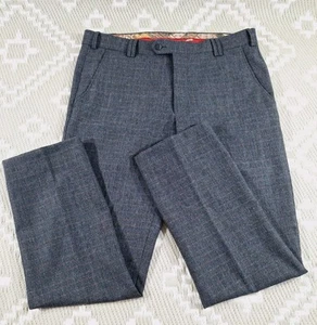 Meyer Mens Bonn Wool Blend Trousers W34 L29 Blue Plaid Tapered Modern Comfort - Picture 1 of 20