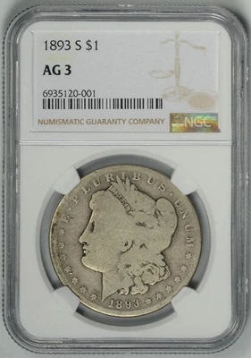 1893-S  NGC  AG03  *  Key Date Morgan Dollar  *  #6935120-001 - Image 1 of 4