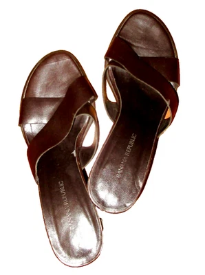 出售!  复古 BANANA Republic BoHo 皮革绑带凉鞋 3 英寸高跟鞋棕色拖鞋 5.5 — 第 1/4 张图片