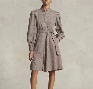 POLO RALPH LAUREN Checked Puff-Sleeve Cotton Shirtdress Sz 0 NWOT Retail($348) - Picture 1 of 17