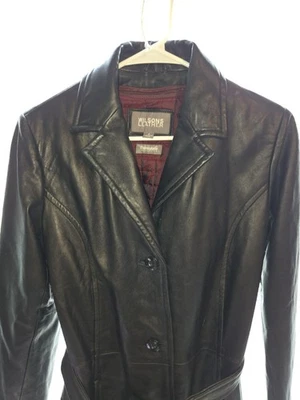 Gabardina de cuero Wilson vintage para mujer pequeña chaqueta plumero forro negro con cinturón Foto 1 de 4