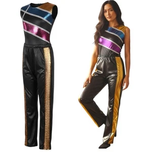 Lot of 11 Friday Adult M Dance Costume Jazz Tap Foil Leotard & Hip Hop Pants - Picture 1 of 6