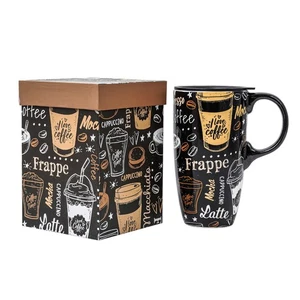 Keramik Kaffeebecher Reisetasse mit Deckel 17 Unzen hoch Teetasse in Geschenkbox 6,5" hoch - Bild 1 von 6