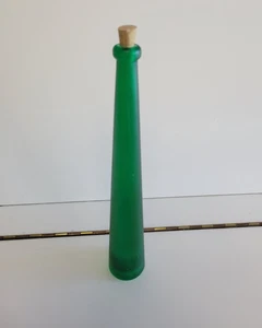 SATIN FROSTED GREEN SLIM BUD VASE BOTTLE WITH CORK LID 10.75 INCHES - Picture 1 of 5