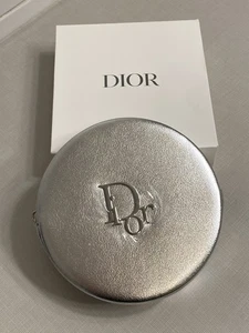 Dior Silver Round Leather Pouch Cosmetic Case Limited Novelty Boxed Authentic - Picture 1 of 10