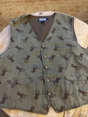 Ruff Hewn Vest With Deer Hunting XL Dark Green Brown Deer Vest Cotton - Image 1 of 4
