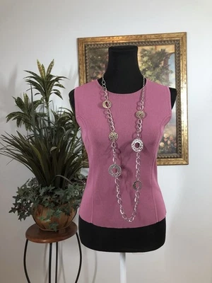 Camiseta sin mangas Liz Claiborne para mujer talla M cuello en V rosa tejido sin mangas Y2K minimalista Foto 1 de 4