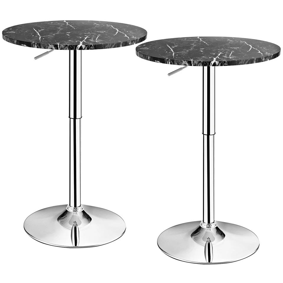 Costway 2PCS Adjustable Bar Table Round Pub Table Swivel w/Faux Marble Top Black