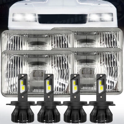 Classic 4X6" Crystal Glass Stock Headlight & H4 Light Bulbs Headlamp 6000K White - Image 1 of 4