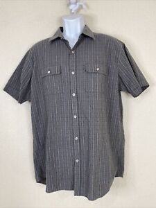 Van Heusen Studio Men Size L Gray Striped Textured Button Up Shirt Slim Pockets