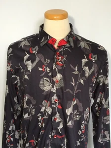 Au Noir Mens Button Down Shirt Sz 6 (2XL) Black Floral Leaf Print Long Sleeve - Foto 1 di 12