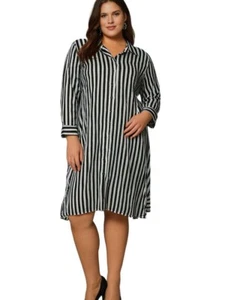 City Chic Dress AUS XS/14 US10 Black White Vertical Stripe Tunic Dynamic - Picture 1 of 7