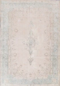 Vintage Distressed gedämpfter Kirman handgeknüpfter Flächenteppich gleichmäßig flache Wolle 8x11 - Bild 1 von 12