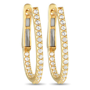 LB Exclusive 14K Yellow Gold 0.26ct Diamond Inside-Out Hoop Earrings EH4-1025...