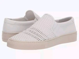 NIB Via Spiga Women Sara Slip on Sneakers Woven Leather WHITE SZ 8.5M MSRP $135 - Imagen 1 de 17