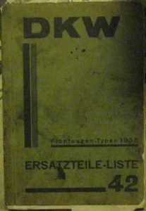* DKW Frontwagen 1935 Meisterklasse Reichsklasse Luxus-Cabrio Ersatzteil-Liste - Picture 1 of 3