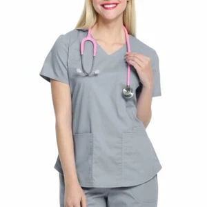 Womens SCRUBSTAR gray v neck scrub top SMALL NWT stretch shirt premium core - Picture 1 of 4