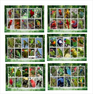 PAPAGEIEN VÖGEL 6 BLOCKS UNGEZÄHNT 2X5 - Bild 1 von 1