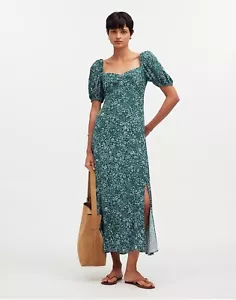 Madewell Puff-Sleeve Sweetheart Midi Dress Green Ditsy Floral Women's Size 6 NWT - Picture 1 of 5
