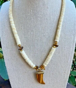 Tiger's Eye Italian Horn & Shell Necklace 18" - Picture 1 of 3
