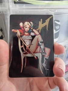 Harley Quinn Metal trading card by Comic Artist Marat Mychaels. Signed with COA - Bild 1 von 2