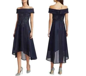 Teri Jon Rickie Freeman Off Shoulder Lace Appliqué Mesh Dress Size 12 NWT $840 - Picture 1 of 8