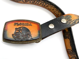 Vintage Alumaline Belt Men Buckle Genuine Tooled Leather Florida Embossed - Picture 1 of 11