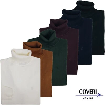 COVERI Maglia Maglione da Uomo Dolcevita a Collo Alto Rasato Tinta Unita M L XL XXL 3XL