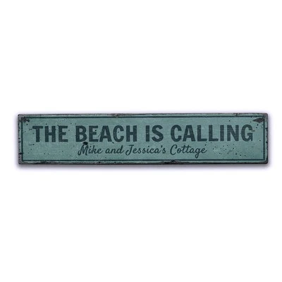 Beach Is Calling Wood Sign, Beach Cottage Decor -Distressed Wood Sign - Image 1 of 2