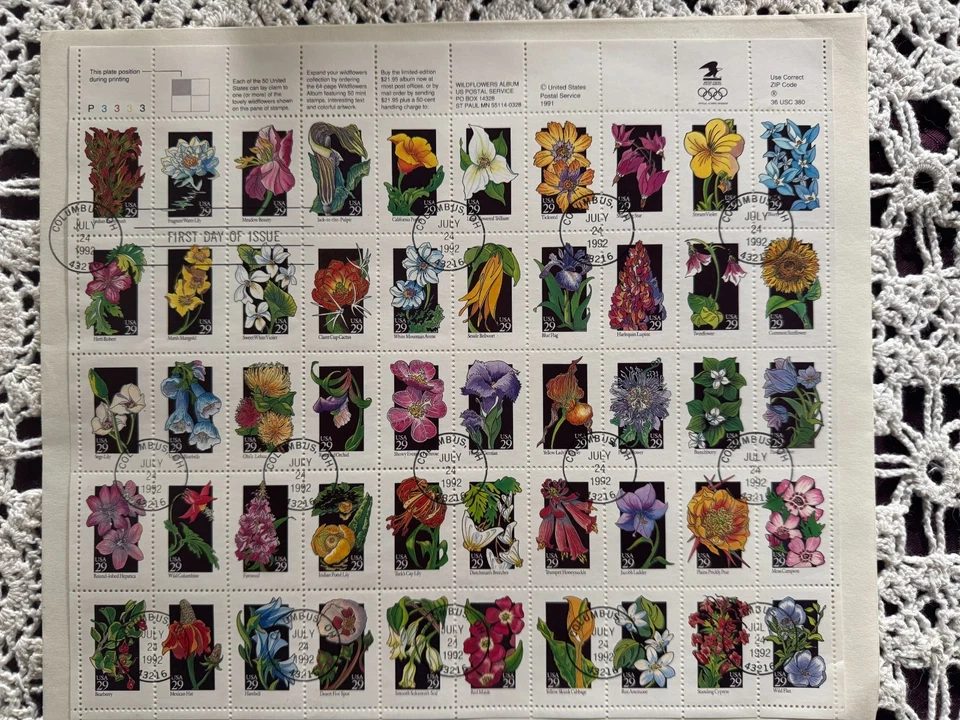 Scott #2647-2696 Wildflowers Sheet of 50 29¢ Stamps First Day of Issue (1992) - Image 1 of 1
