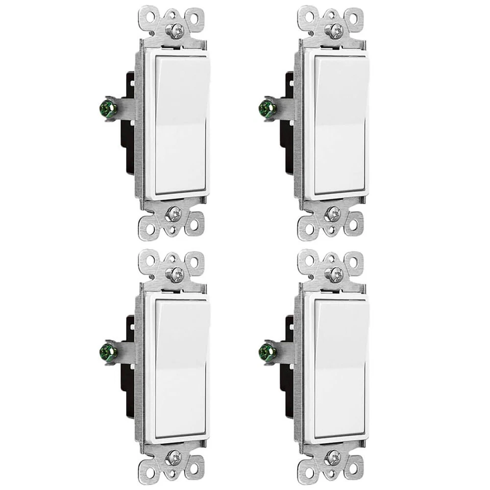 Interruptor de luz balancim remo polo único 15A 120/277V auto-aterramento UL listado 4PK - Imagem 1 de 4