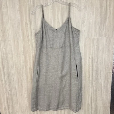 Vestido Eileen Fisher Medio Brillo Mezcla de Lino Plateado Brillo Correa de Espagueti Foto 1 de 4