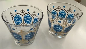 Vintage MCM Whisky ROCKS Gläser Royal Blau Gold Fleur-de-lis 2 Stück - Bild 1 von 3